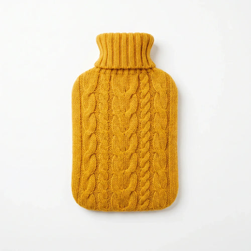 Mustard Cable Knit Hot Water Bottle Cover