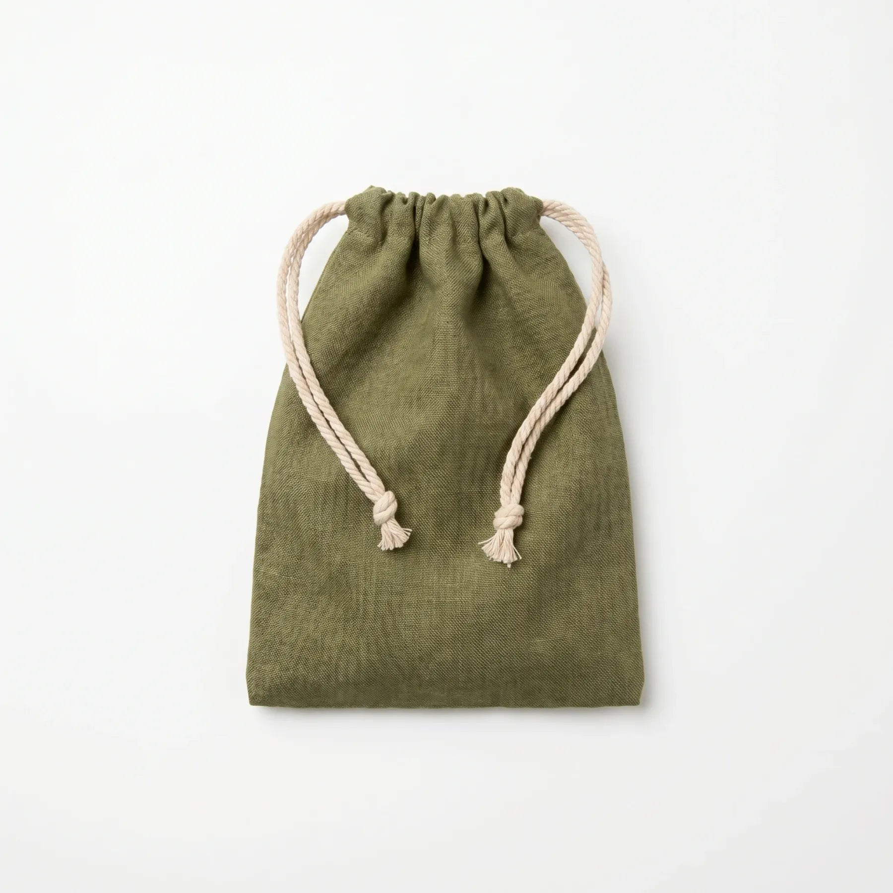 Olive Linen Drawstring Travel Pouch